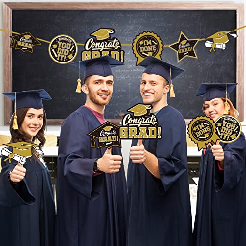 Image of 30PCS Graduation Party Decorations Congrats Grad Table Centerpiece,Graduation Table Decorations,Graduation Centerpiece Sticks Table Toppers for Graduation Party Supplies(Gold,Black)