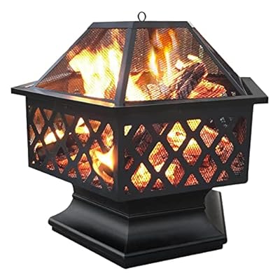 Yaheetech Fire Pit Fire Pits for Outside 24in Hex Shaped Firepit Bowl with Spark Screen & Poker for Patio Backyard Garden Picnic Bonfire Camping