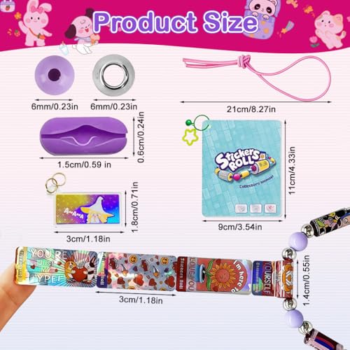 Image of PATPAT 120 Pcs DIY Sticky Rolls Bracelet Kit, Fun Sticker Roll Bracelet for Girls Stylish with 120 Mini Stickers, Assorted Beads & Charms, Friendship Bracelet Making Set Birthday Gift for Kids