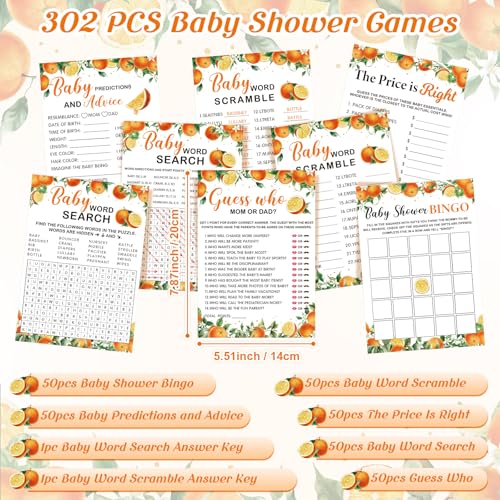 Image of Jetec 302 Pcs Baby Shower Games, 6 Games,50 Sheets Each, Little Cutie
