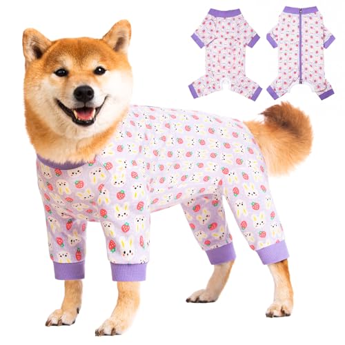 Image of Dog Recovery Suit for Small Medium Large Dogs, Pet Onesie After Surgery Comfort Dog Bodysuit Anti Licking (Purple Bunny,3XL)