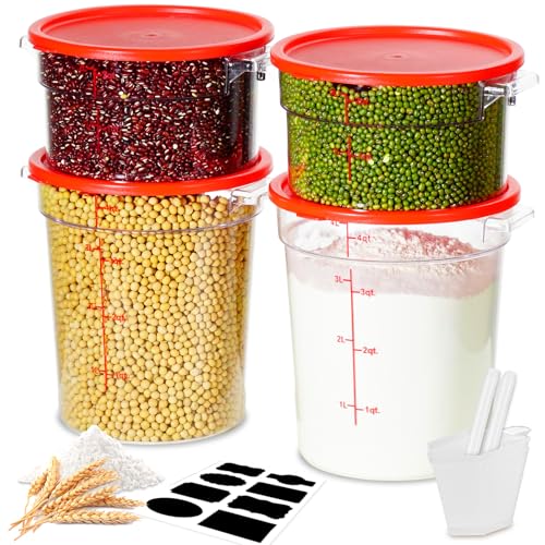 Image of 2QT&4QT 4PCS NSF Commercial Clear Food Storage Containers with Lids(RED)
