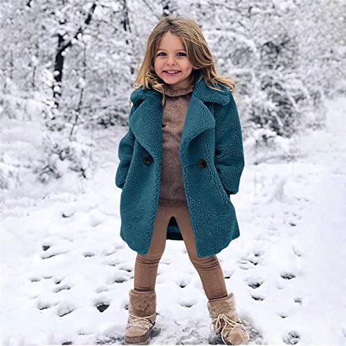 KAGAYD Toddler Child Girl Fuzzy Coat Solid Color Dress Coats Fall Winter Thick Warm Jacket Outwear with Pockets2