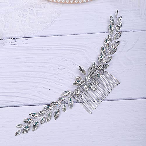 Silver Rhinestones Beads Long Hair Comb for Women Girls Wedding Bridal Hair Piece Handmade Boho Hair Accessories