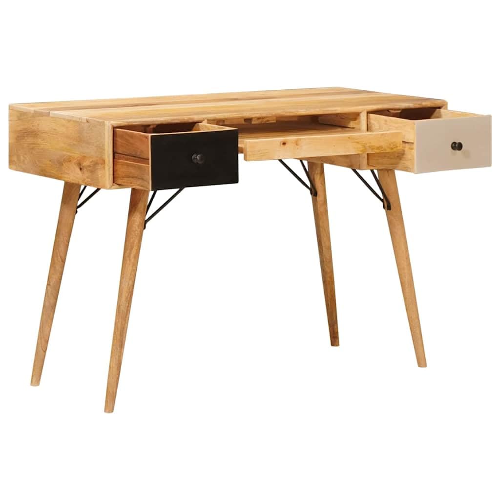 Schreibtisch Braun aus Massivholz Mango 110 x 50 x 76 cm mit 2 Schubladen und Stauraum für Computer, Laptop, Büro, Homeoffice, Lernen und Ordnung