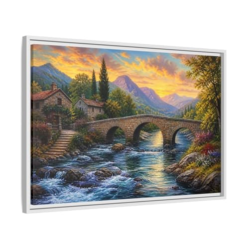 Impression sur toile montagne sunset village horizontal pour déco salon 75x50cm