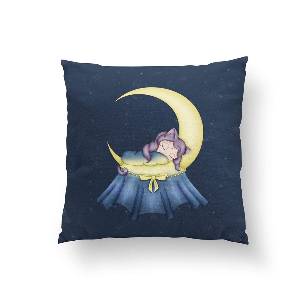 About Luna Lullaby Cat Sleeping On The Moon Pillowcase Pillow Case Cushion Cover Home Sofa Decorative 24x24Inch(60cmx60cm)