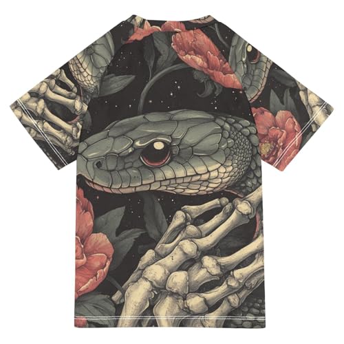 Boy Swimsuit Snake Flower Skull Black Sunscreen T-Shirts Swimwear Sets UPF 50+2