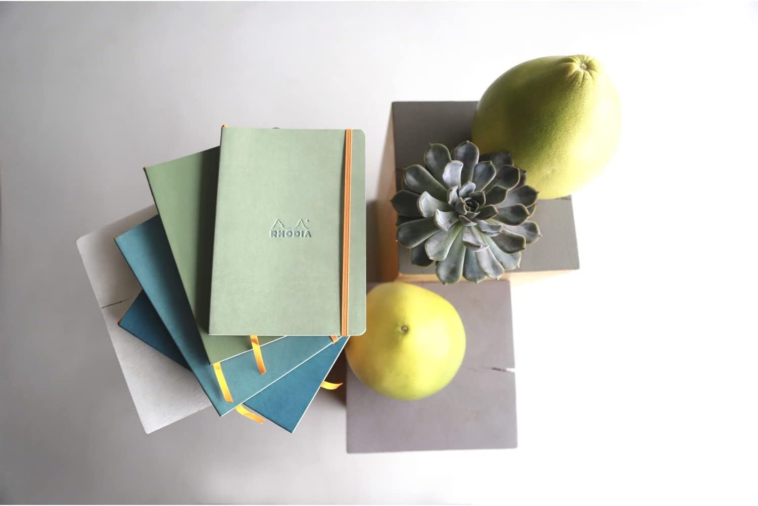 RHODIA 117440C - taccuino morbido Verde Salvia - A5 14,8X21cm - Puntinato DOT - 160 pag. - Carta Clairefontaine Avorio 90g/m² - segnalibro, chiusura con elastico - Simil Cuoio - Collezione Rhodiarama