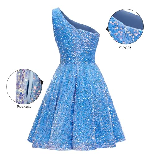 One Shoulder Sequin Homecoming Dresses for Teens 2025 Short Prom Dress Sparkly A-line Formal Dress with Pockets2