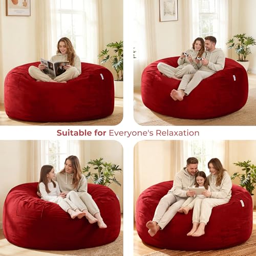 Image of HABUTWAY Bean Bag Chair: Giant 6' Memory Foam Furniture Bean Bag Chair with Microfiber Cover - 6Ft,Red