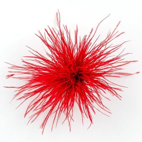 Image of Red Feather Brooch Feathers Corsages for Party Wedding Dress Decorations Ostrich Feather Hair Clip Lapel Pins Headwear Hairpin Hairband for Women Girl