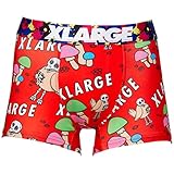 [エクストララージ] 下着 ボクサーパンツ メンズ 前閉じ 1枚組 ストリート系 自然モチーフ柄 カモフラ・虫・ゴリラ・鳥ほか 全5柄 鳥とキノコ×レッド L