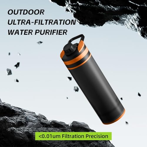 Miskall Filtered Water Bottle,Ultra Fine Filter,Replaceable Filter Cartridge,Portable Water Filter, Travel,Hiking Camping for Clean Drinking Water (Orange)