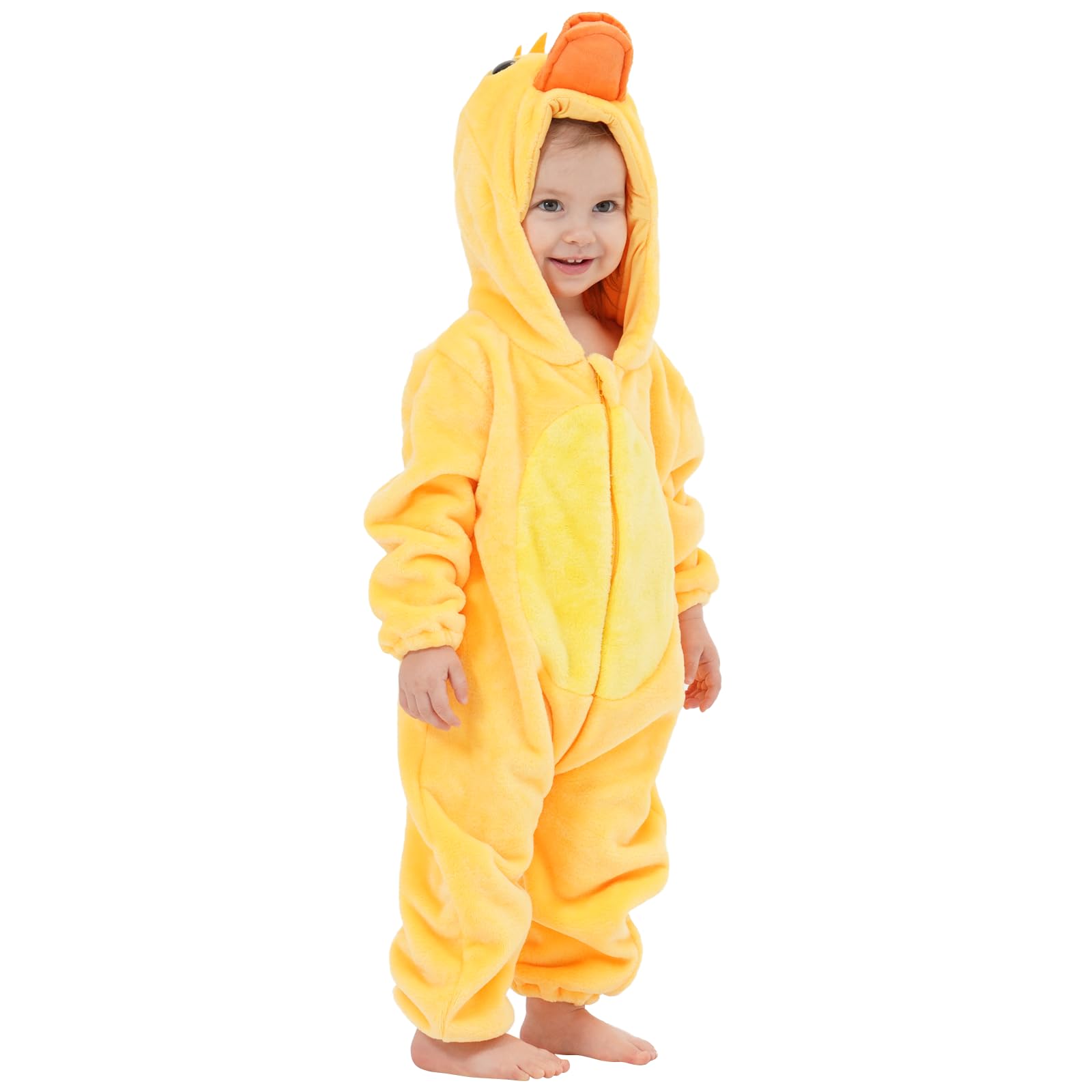 LONULAIN Unisex Baby Animal Costume Pajamas, Infant Flannel Hooded Halloween Romper Cosplay Costume/Homewear/Sleepwear (Duck,12-18 Months)