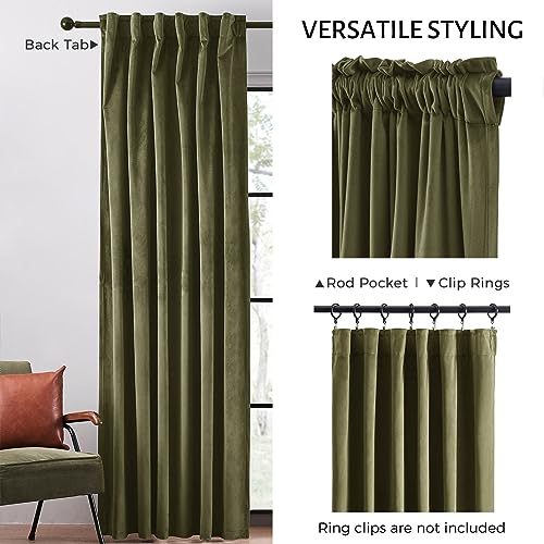 Topfinel CL145RB 80 Inch Curtains For Living Room Dark Green Velvet Curtains For Dedroom,Soundproof Noise Cancelling Room Darkening Back Tab Window Treatments Curtains,52X80,2 Panels Burg,Olive Green thumb #2