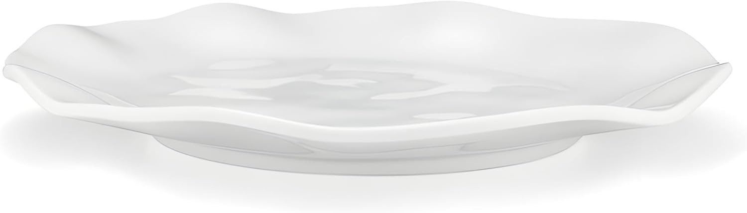 Q Squared Ruffle Round Dinner Plate, 10.5-Inch, Melamine, White