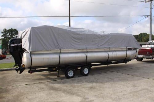 Vortex Direct 1200D Heavy Duty Grey 24' Pontoon Boat Cover, Fits 22'/23'/24' Long Deck Area, Up to 102" Beam