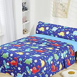 Cortinas Y Colchas A Juego Infantiles HOMEYA - Juego de sábanas infantil cama 90 - Juego de sábana verano 3 piezas, 1 Sábana bajera 90x190, 1 encimera 165x260 y 1 funda de almohada 45x125 ( Dinosaurios )
