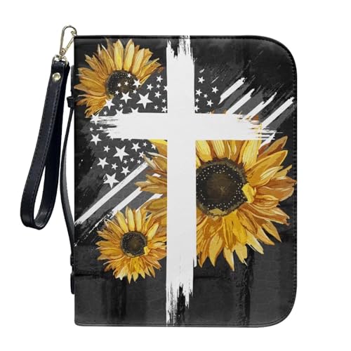 Bible Bag with Black Ribbon for Women Men Bible Cover Carry Case Waterproof Church Bag Portable Handle and Zipper