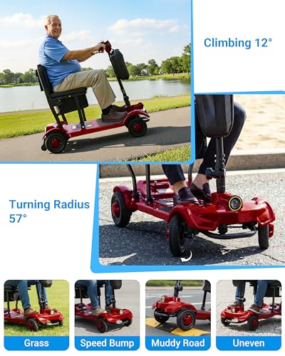 Image of 41LB Lightweight Mobility Scooters for Seniors - 4 Wheel Powered Mobility Scooter, 18.64 Mile Portable Folding Electric Scooter for Adults, Suit Camping Traveling, Airline Approved (1 Battery, Red)