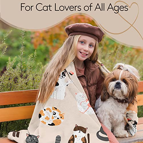 Yraqlvu Cat Throw Blanket - Cat Gifts For Cat Lovers Soft Flannel Bed Blanket Birthday Gifts For Mom- Cozy 50X60 Inch Winter Cute Animal Blanket For Couch (Beige Cat) #TOP4