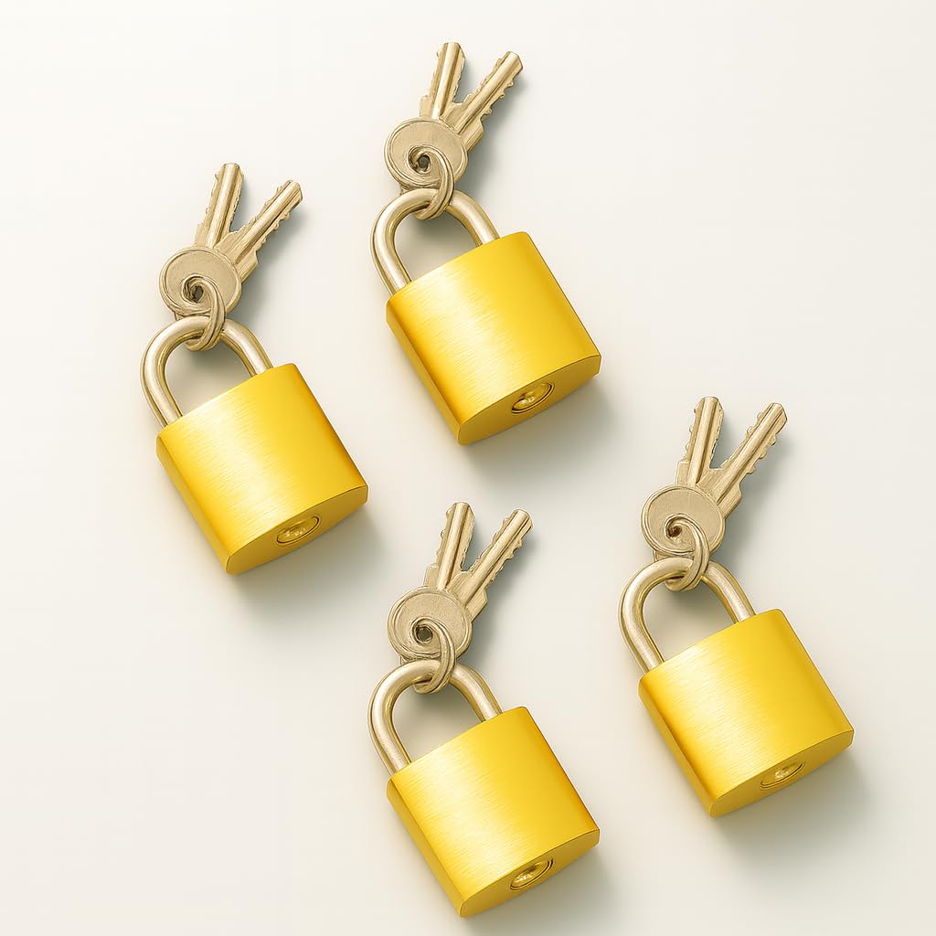 Unikkus Set of 4 Mini Lock and Keys, Small Safety Lock and Key for Luggage, Bag, Travelling Padlock, Gold-image-46