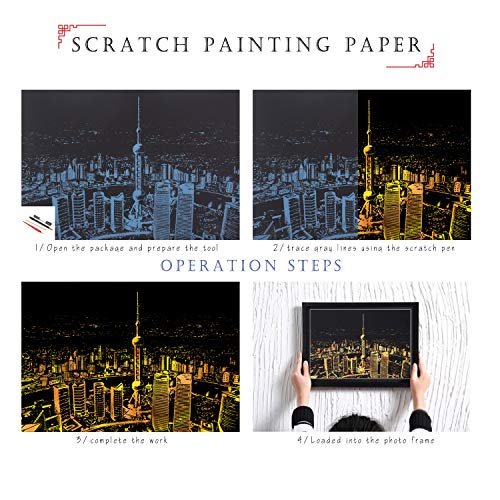 image for Golden Scratch Painting Paper By BOTEEN,City Series Night Scene,Scratc