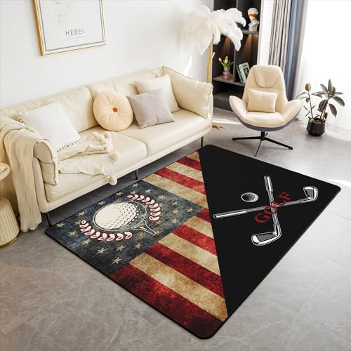 Golf Area Rug 3'x5'(100cmX150cmX1cm), Ball Sports Games Modern Fashion Non Slip Rug for Women Men,American Flag Simple Patchwork Indoor Floor Mat for Dining Room Backyard Decor
