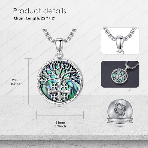 SIMONLY Cross Necklace 925 Sterling Silver Jerusalem Cross/Tree of Life Necklace Crucifix Pendant Religious Jewelry Christmas Thanksgiving Gifts for Men Women3