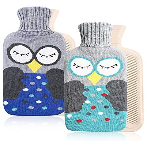 Hot Water Bottle,Goomp 2 Pack 2 Litre Hot Water Bottle with Cover Animal Hot Water Bottles for Hand Feet Warmer,Neck and Shoulder Pain Relief Hot and Cold Therapy Cover