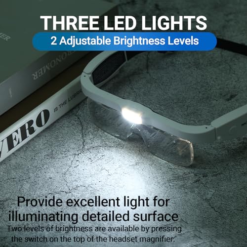 YOCTOSUN Head Magnifier Glasses with 3 LED Lights and Detachable Lenses 0.75X, 1.25X,2.0X, 3.0X and 4.0X, USB Charging Eyeglasses Magnifier, Magnifying Glasses with Light for Close Work Hobby Crafts - Thumbnail 5