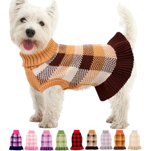 Image of Dog Sweater Dress Plaid Knitwear for Large Dogs Girl Christmas Clothes