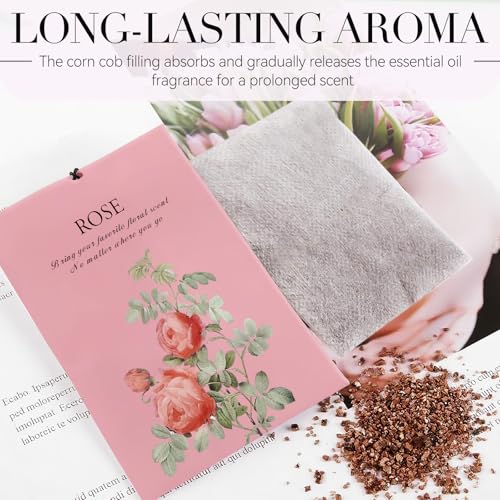 Image of Rose Scented Sachet Bags - 12 Pack Drawer & Closet Freshener, Long Lasting Odor Eliminator for Wardrobes, Cars & Storage, Home Fragrance Air Freshener Sachets