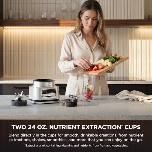 Image of Ninja Foodi Personal Blender | Smoothie Bowl Maker with Storage Lid, Nutrient Extractor and Mixer | 1200-Peak-Watt smartTORQUE Motor | Hybrid Edge Blades, (2) 24-oz. Cups | Silver | SS101
