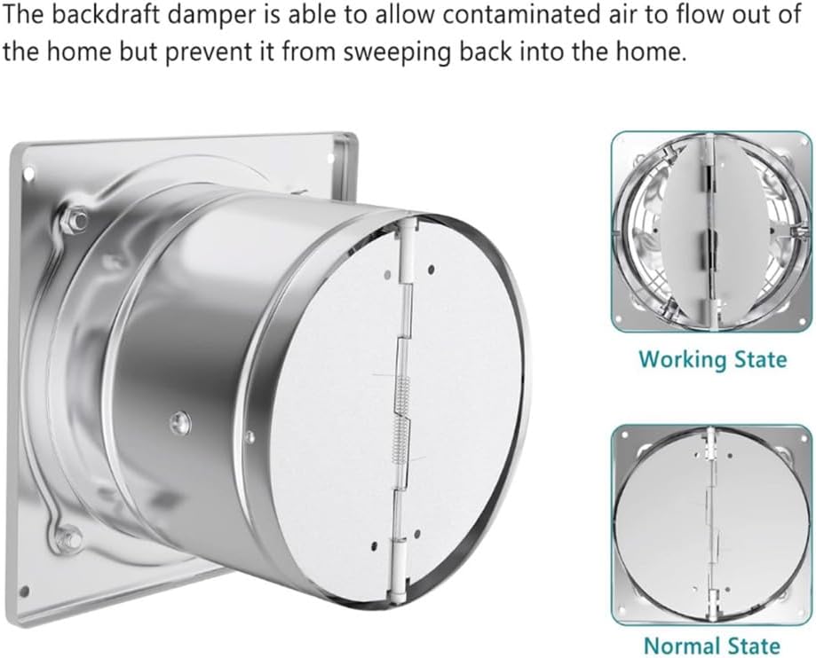 6 Inch Wall-Mounted Exhaust Fan, Powerful Kitchen & Bathroom Ventilation, Portable Window Fan for Workshop & Basement, Silver Finish, Quiet Operation