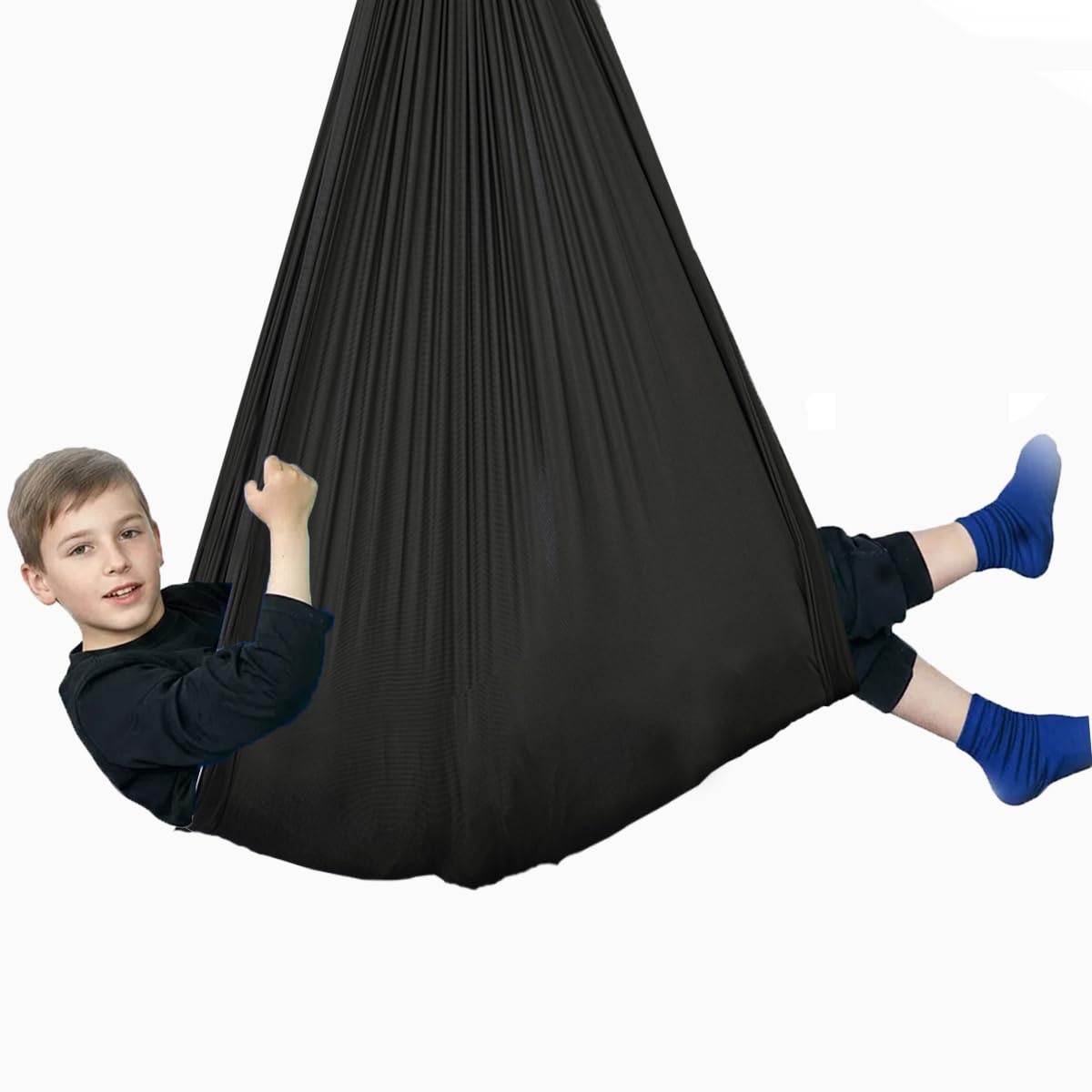 Sensory Swing for Kids &amp; Adults, Therapy Joy Swing for Autism, ADHD, SPD, Snuggle Swing Holds up to 300lbs has a Calming Effect on Children with Sensory Needs (Black, only Fabric)