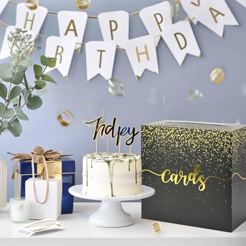 Image of FALIZIFU Black Card Box for Party Gold Foil Gift Card Box Holder for Wedding Birthday Baby Shower Retirement Graduation