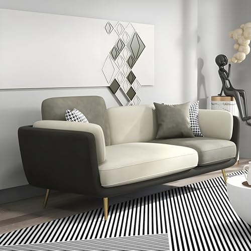 Image of Velvet Contemperory Sofa Couch with Cushion Chaise Lounge Sectional Perfect for Living Room & Bedroom Guests Home & Office (3 Seater Dark Grey & Cream)