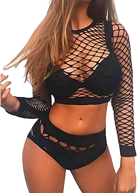 VicSec Damen Sexy Mesh Dessous Set Fischnetz Babydoll Mini Kleid Free Size...