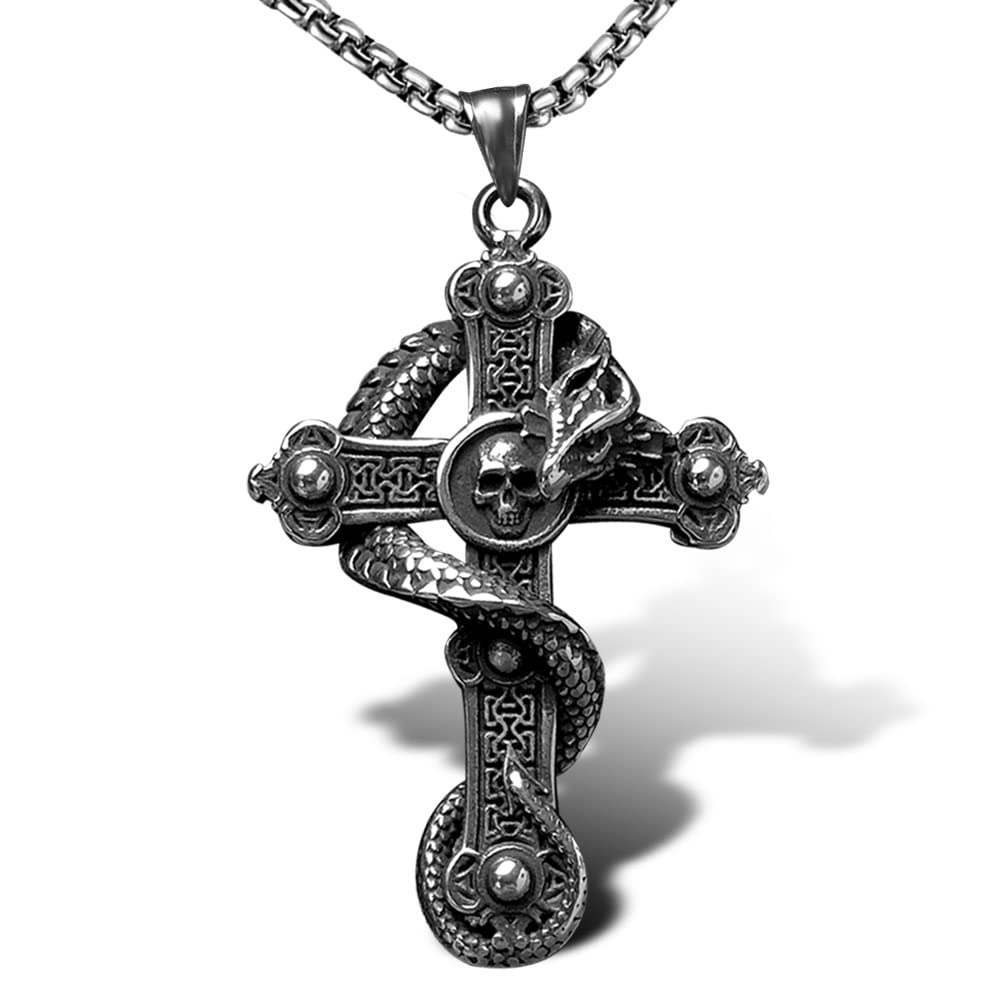 Mens Stainless Steel Dragon Sword Pendant Necklace Gothic Vintage Cool Jewelry with Chain
