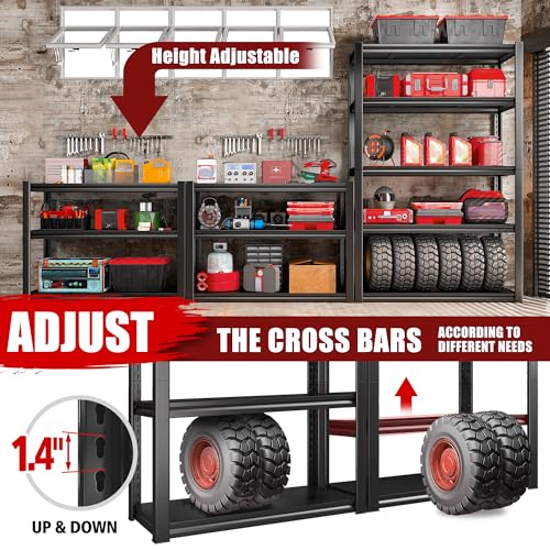 Raybee Garage Shelving Heavy Duty, 5-Tier Adjustable Storage Shelves, 2000LBS Garage Shelves, Metal Shelving for Garage, Basement, Warehouse, Pantry, 72\" H x 31.5\" W x 16.5\" D, Black - Thumbnail 6