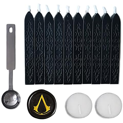 Sealing Wax Sticks with Wick, AMTOL 10 PCS Wax Seal Sticks with 2 Pcs White Candles and 1 Pcs Wax Melting Spoon, for Wedding Invitations,Cards Envelopes and Seal Stamp (Black) Cover