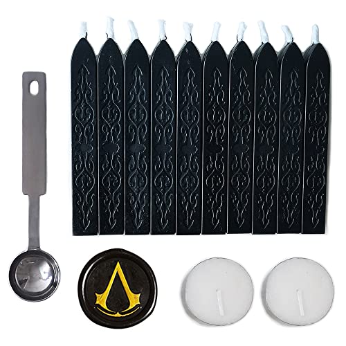 Sealing Wax Sticks with Wick, AMTOL 10 PCS Wax Seal Sticks with 2 Pcs White Candles and 1 Pcs Wax Melting Spoon
