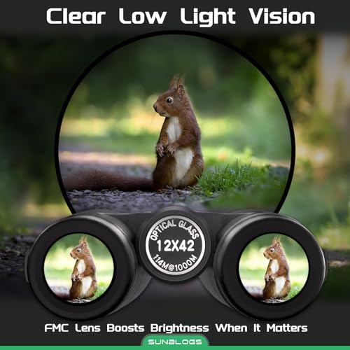 Image of 12x42 HD Binoculars for Adults High Powered - Waterproof BAK4 Prism Binoculars for Bird Watching, Hunting, Travel, Hiking & Opera - Super Bright Lightweight Binocular (Black)