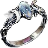 YILUOCD Vintage Women Bohemian Triple Moon Phase Ring Natural Moonstone Moon Ring Engagement Party Wedding Jewelry Rings Anillos (8)