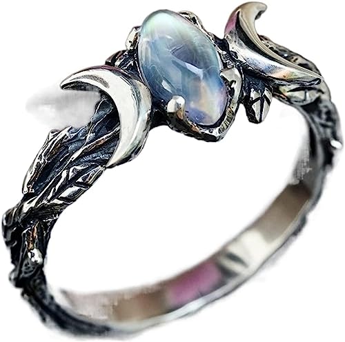 Vintage Women Bohemian Triple Moon Phase Ring Natural Moonstone Moon Ring Engagement Party Wedding Jewelry Rings Anillos