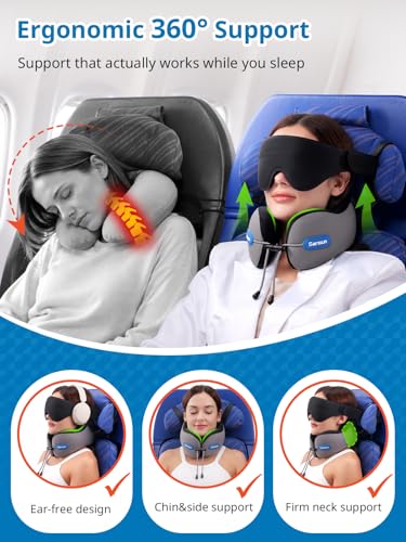 SARISUN Oreiller cervical de voyage avec sangle et masque pour les yeux pour le soutien du sommeil en avion – Image 3