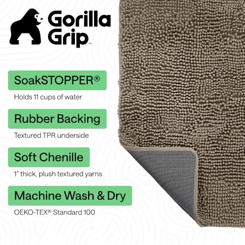 GORILLA GRIP SoakSTOPPER Dog Door Mat, Machine Washable Rug Absorbent Doormat Captures Moisture Mud Dirt, Quick Dry Soft Chenille Entryway Rugs Indoor Entrance Mats for Dog Paws, 24x17 Cappuccino by GORILLA GRIP - Image 2