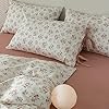 Pink Floral Pillowcases Set Cotton Kids Girls Flower Pillow Shams with Elegant Bow Ties Vintage Floral Bedding Pillow Covers Standard Chic Botanical Flower Pillowcases Room Decor, (2 Pieces, 20"x26") #2